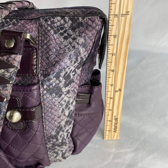 Original by Sharif 1827 Quilted Satchel Bag Purple Leather Snakeskin Mobwife NWT - Picture 12 of 13
